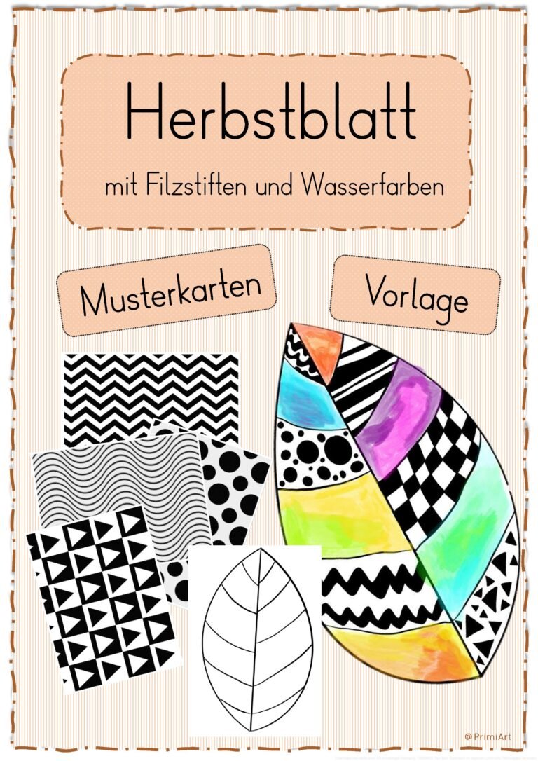 Herbstblatt mit Mustern (mit Filzstiften und Wasserfarben)