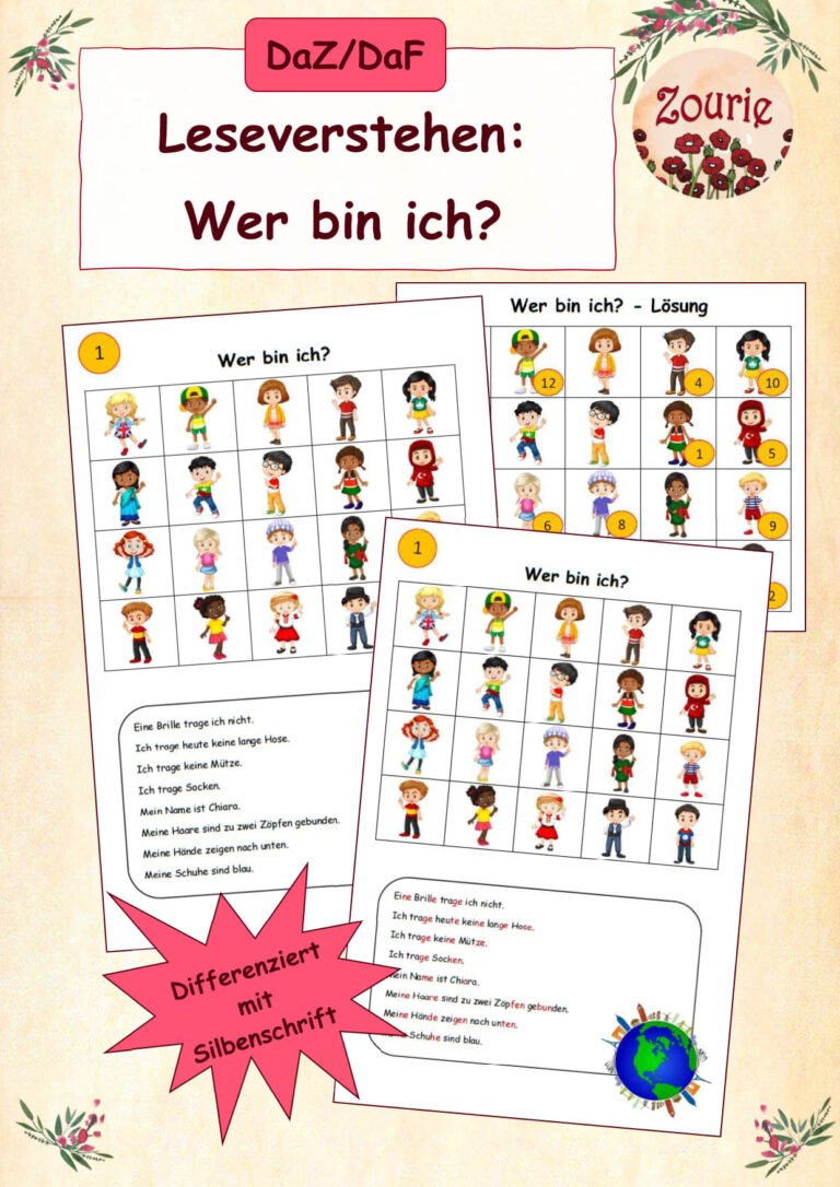 DaZ: Leseverstehen “Wer bin ich?” – differenziert mit Silbenschrift