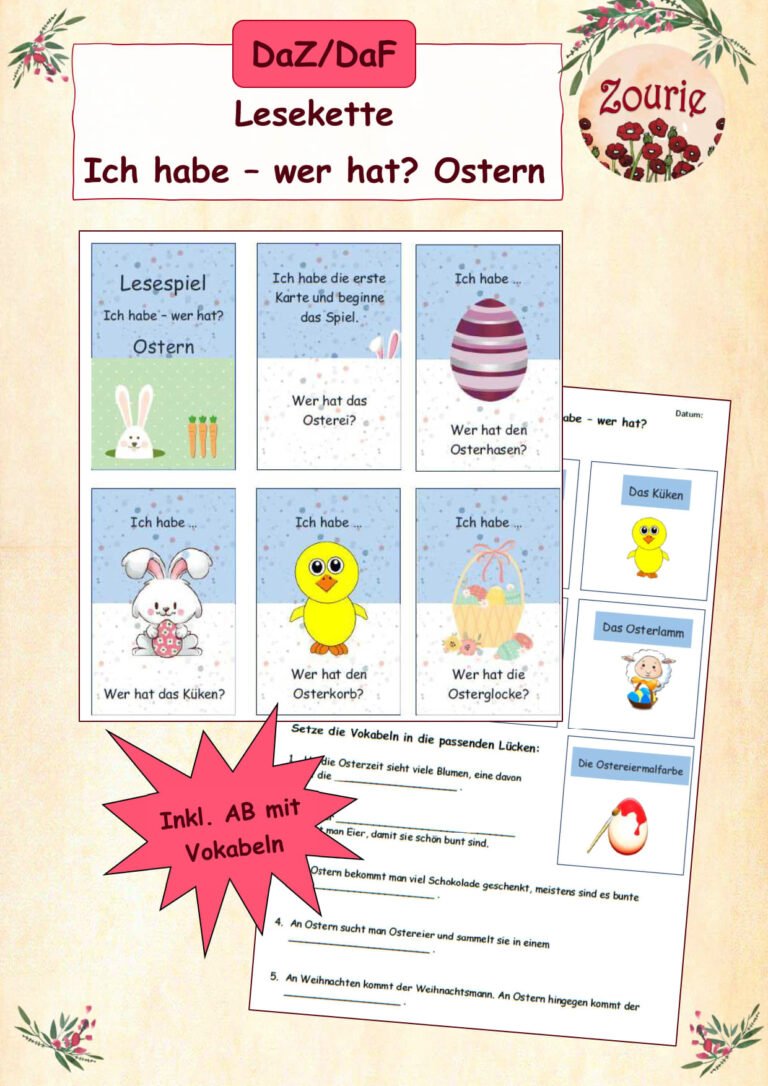 DaZ/DaF – Lesekette: Ich habe – wer hat? Ostern mit Vokabeln