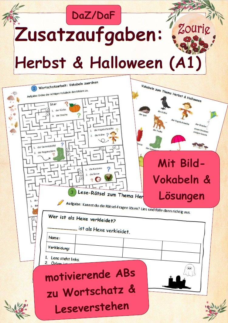 DaZ/DaF: Motivierende Zusatzaufgaben – Herbst & Halloween