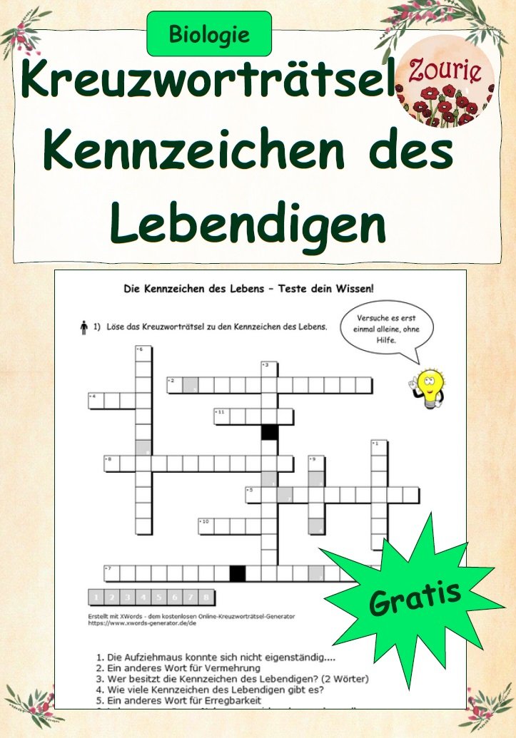 Kreuzworträtsel Kennzeichen des Lebendigen