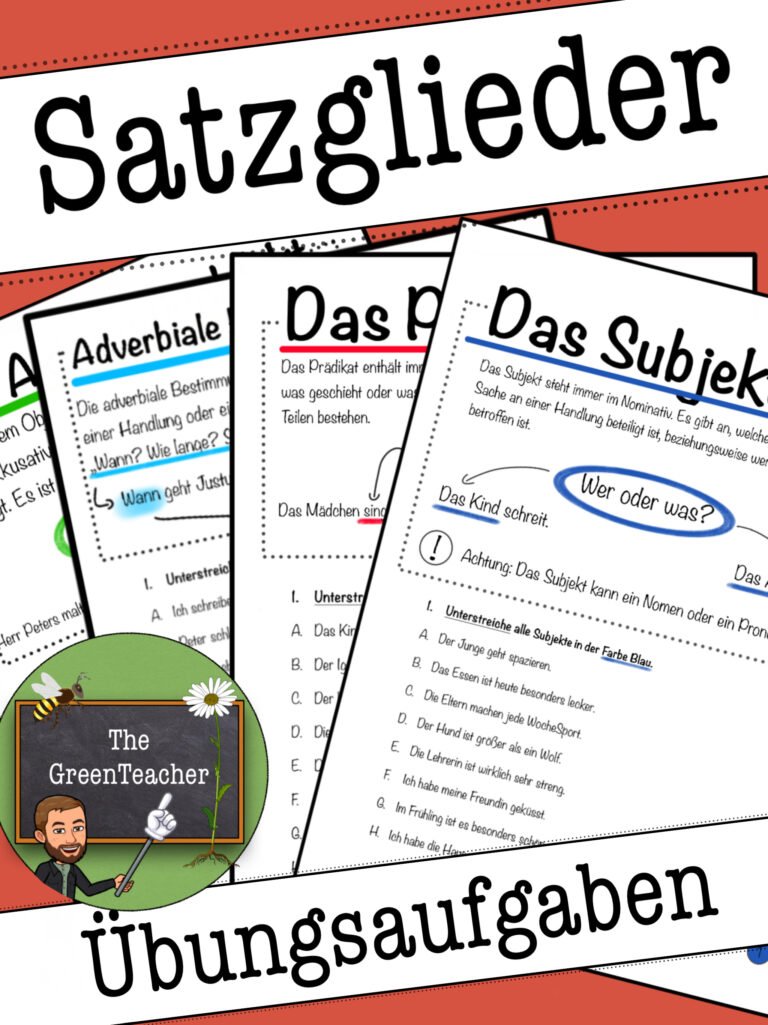 Übungsaufgaben zum Thema Satzglieder incl. Lösungen