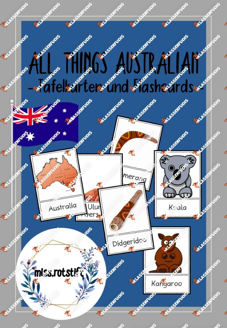 All things Australian – Australien – Animals – Flashcards – Tafelmaterial