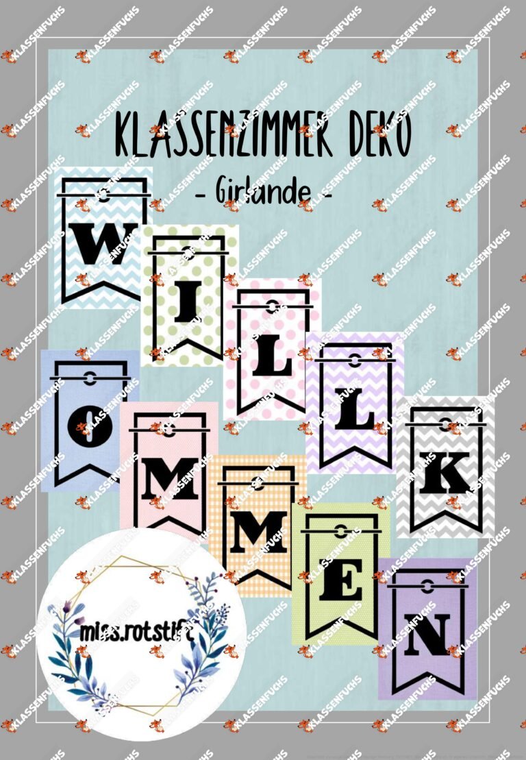 Willkommen – Girlande – Wimpelkette – Klassenraum Deko